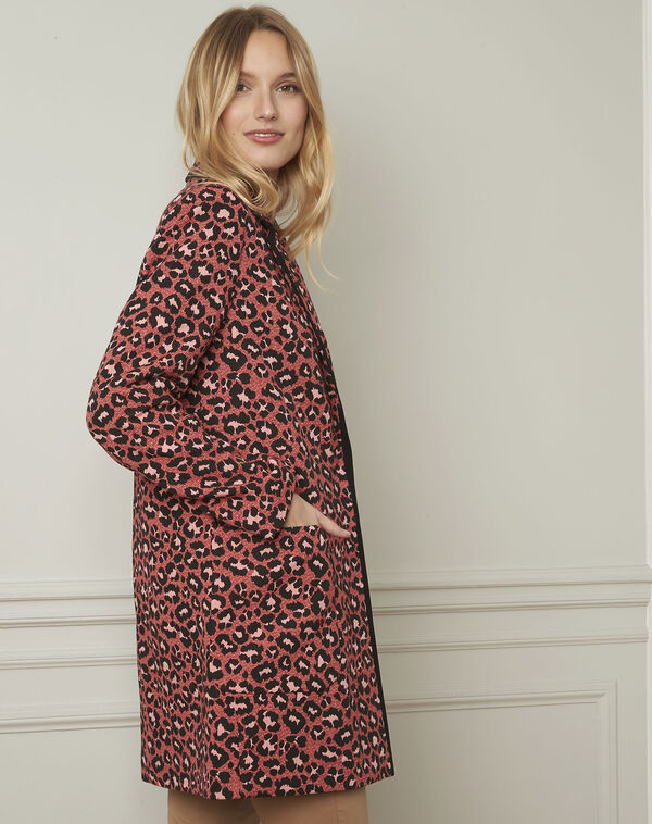 Donna animal print coral coat raspberry.