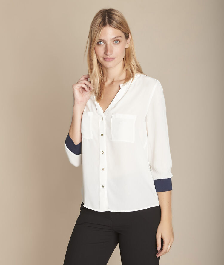 Mulan ecru blouse with contrasting basting stitches ecru.