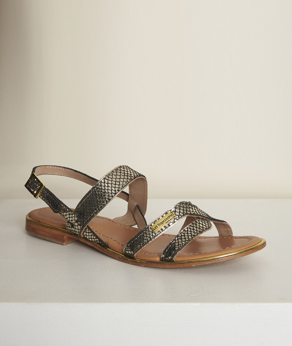 Les trop&eacute;ziennes jodie python leather sandals black.