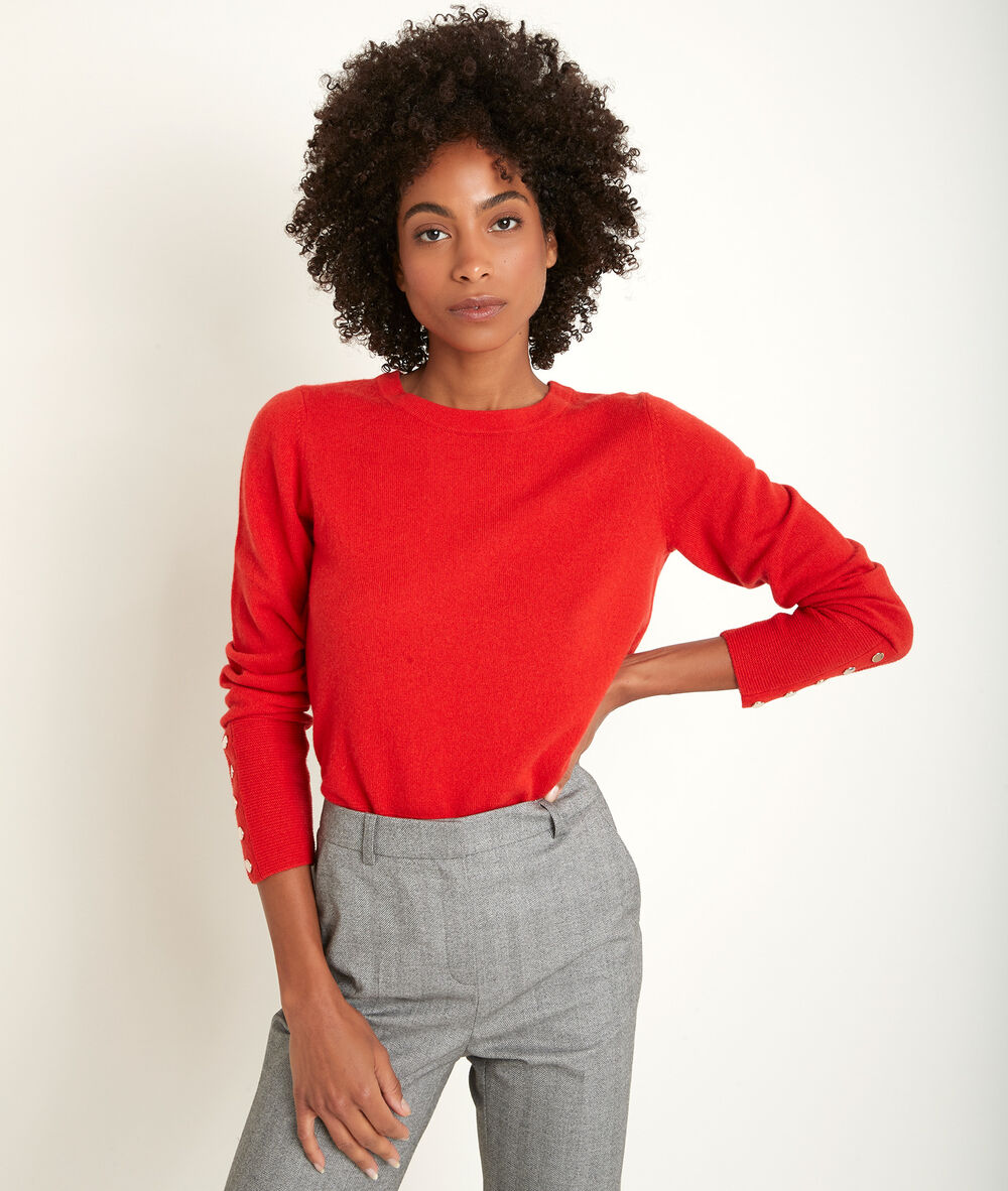 River orange cashmere pullover geranium.