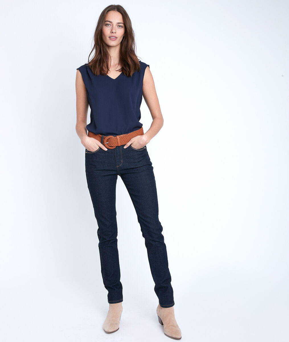 Neptune blue two-fabric blouse | 1-2-3 Neptune blue two-fabric blouse PhotoZ | 1-2-3