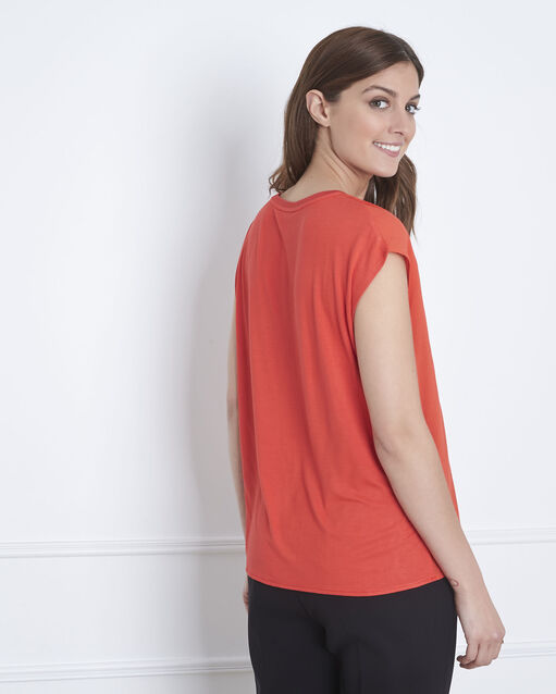 Vanissa red dual-fabric blouse geranium.