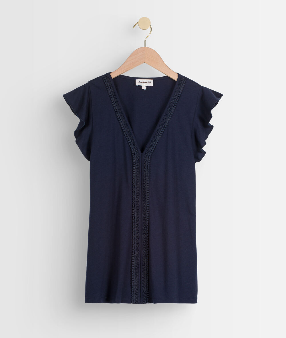 Iwhite navy embroidered cotton top encre.