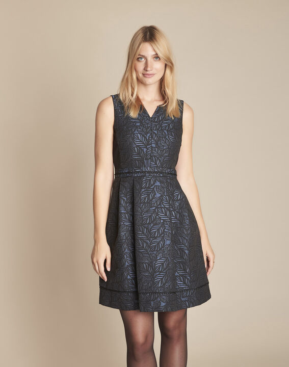 Romane navy jacquard corolla dress PhotoZ | 1-2-3