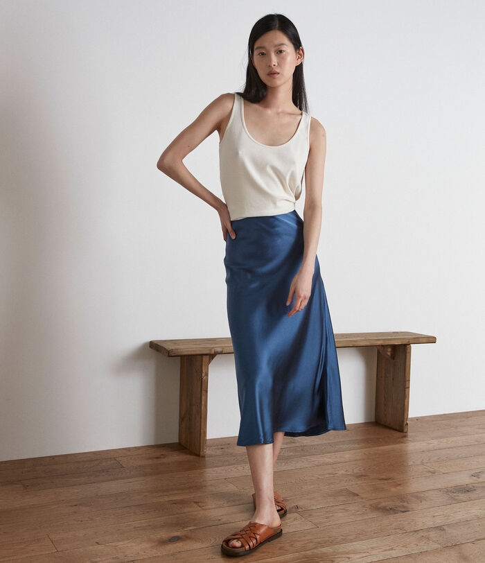 Amelia denim-blue satin skirt PhotoZ | 1-2-3