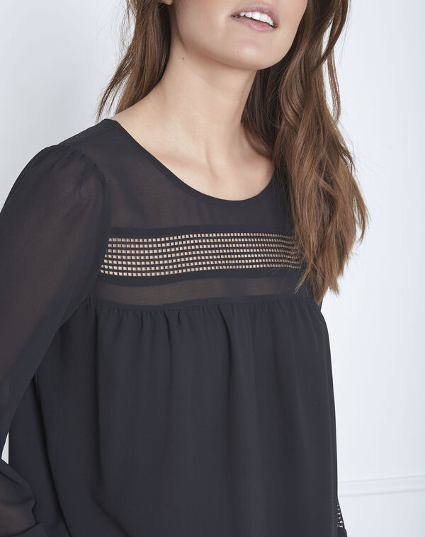 Verena black openwork braid blouse black.