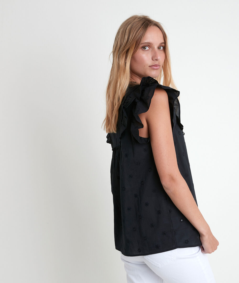 Tarin embroidered organic cotton blouse noir.