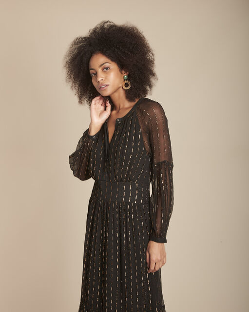 Rosane long black dress with lurex motifs (1) - Maison 123