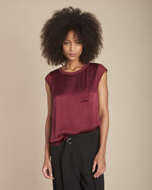 Mayssa pomegranate two-fabric blouse with satin front (1) - Maison 123