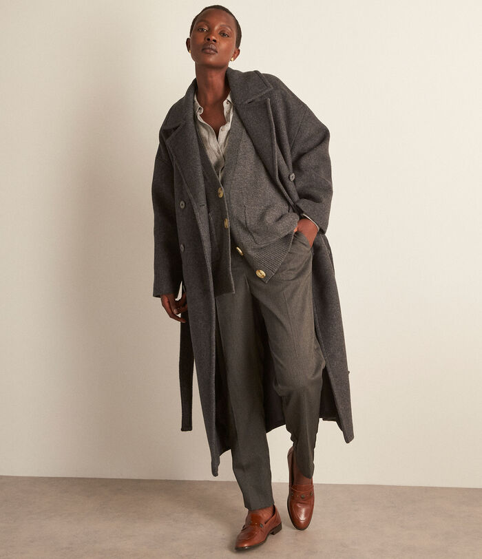 Matis long charcoal recycled wool coat