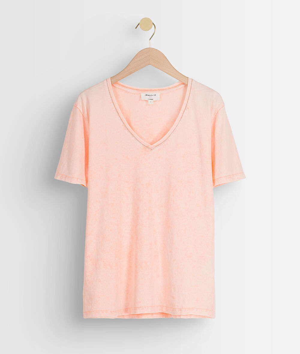 Melanie peach cotton T-shirt with decorative neck  PhotoZ | 1-2-3