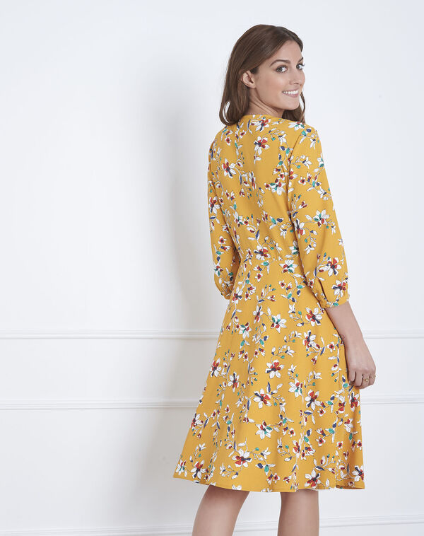 Laurene yellow floral print wrap dress buttercup.