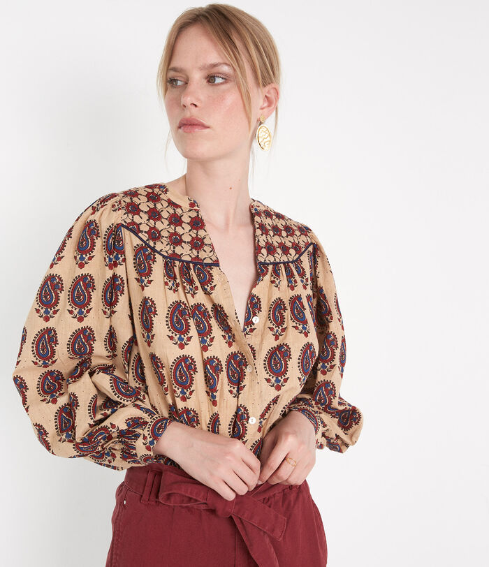 CAMILLE beige cotton printed blouse 