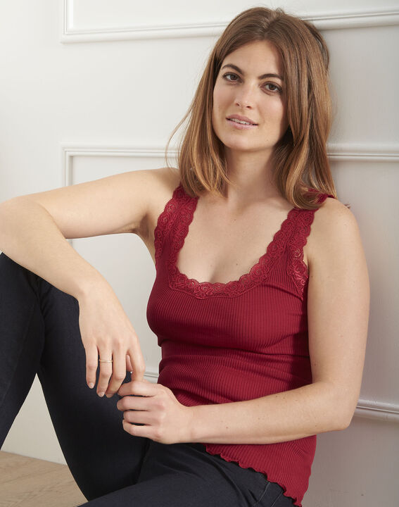 Guest red silk and cotton tank top with lace neckline | 1-2-3 Guest red silk and cotton tank top with lace neckline PhotoZ | 1-2-3