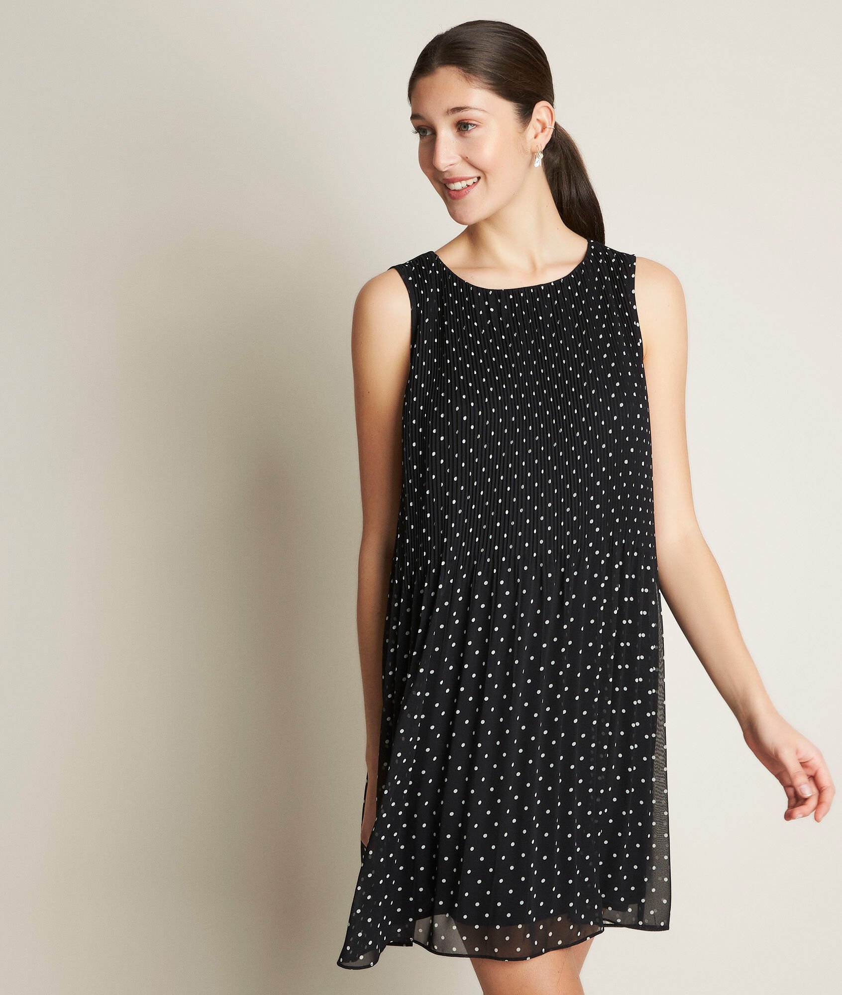 pleated polka dot dress