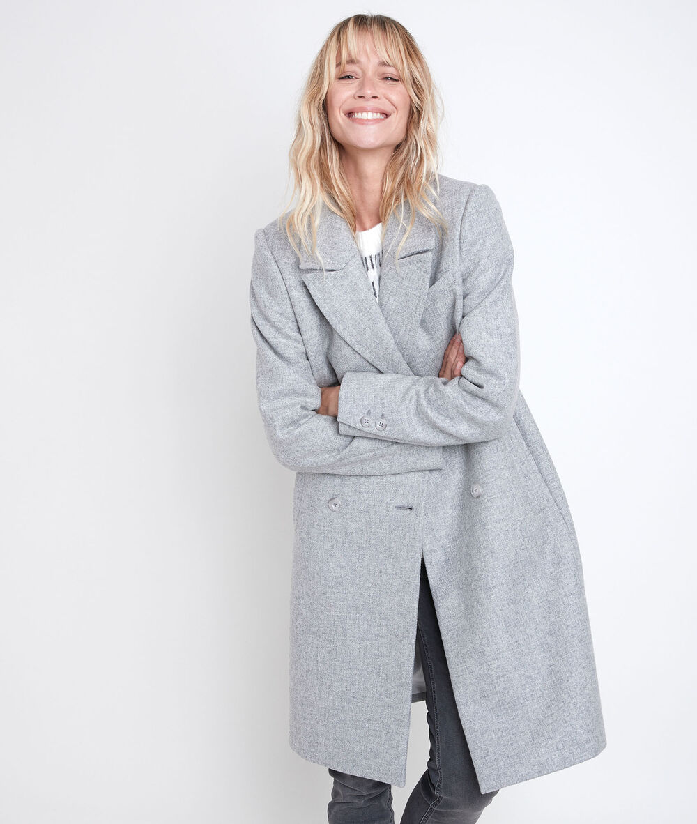 Jeff straight-cut grey coat chine clair.