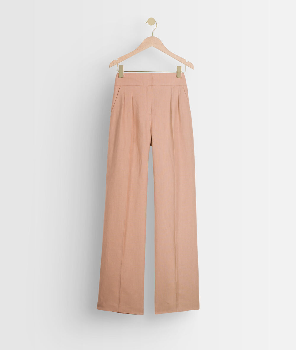 Galaxy pink wide-leg cotton and linen trousers blush.