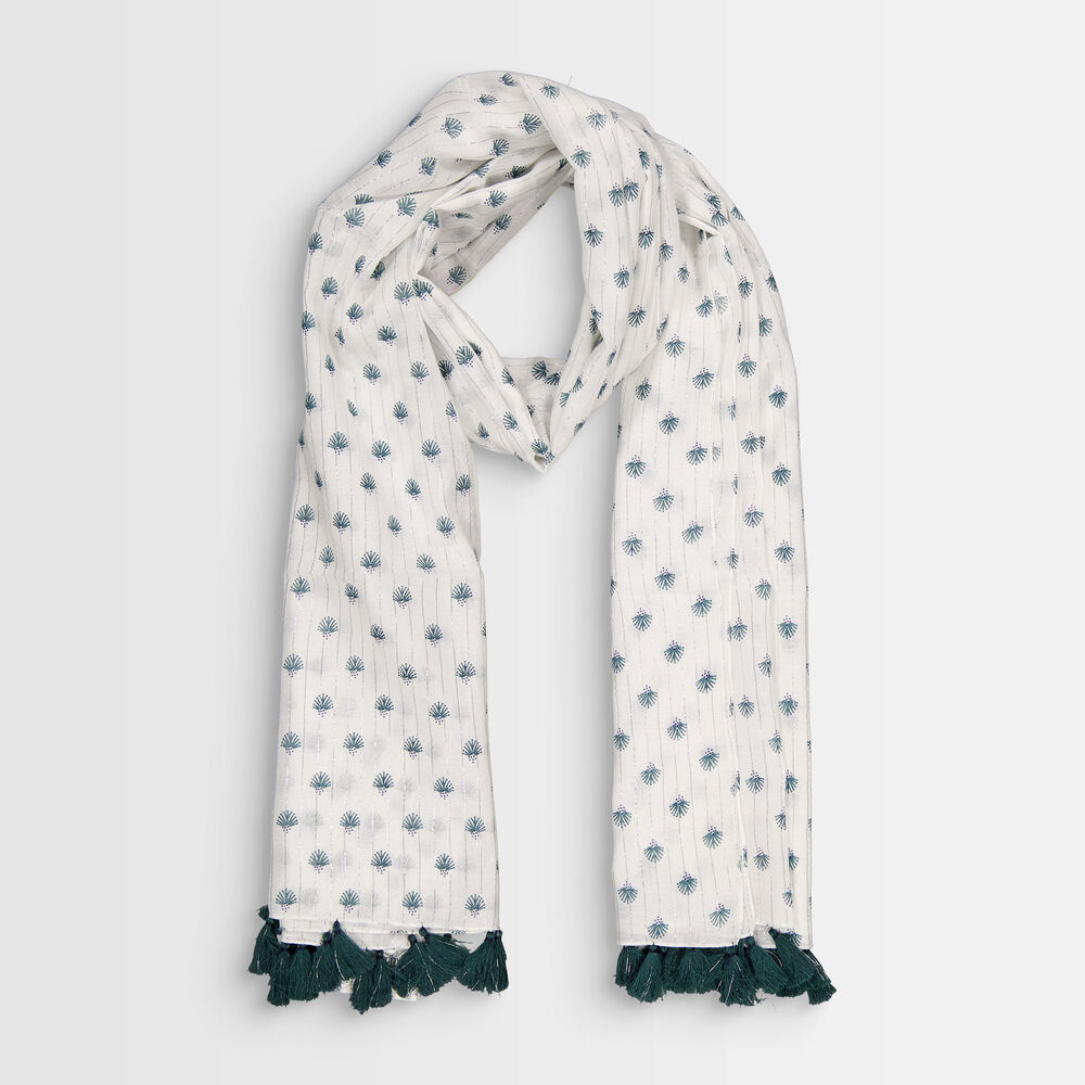 Basil printed fringed scarf turquoise.