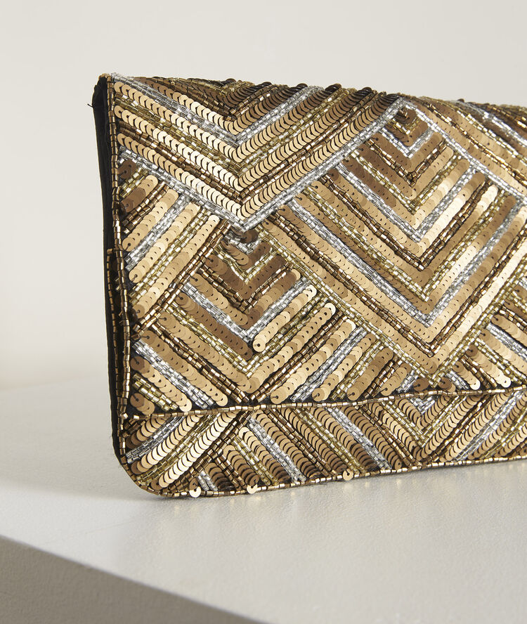 New ideal embroidered clutch white gold.