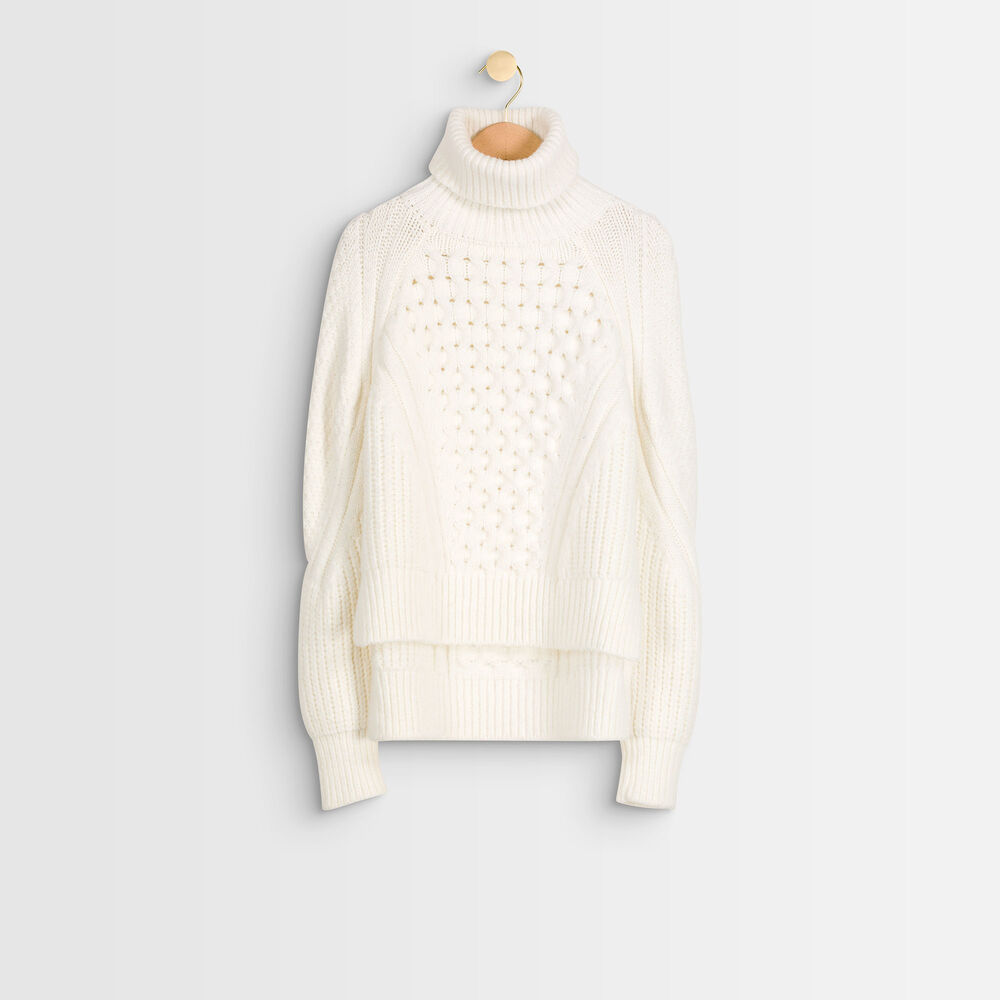 Remy polo neck cable knit pullover creme.