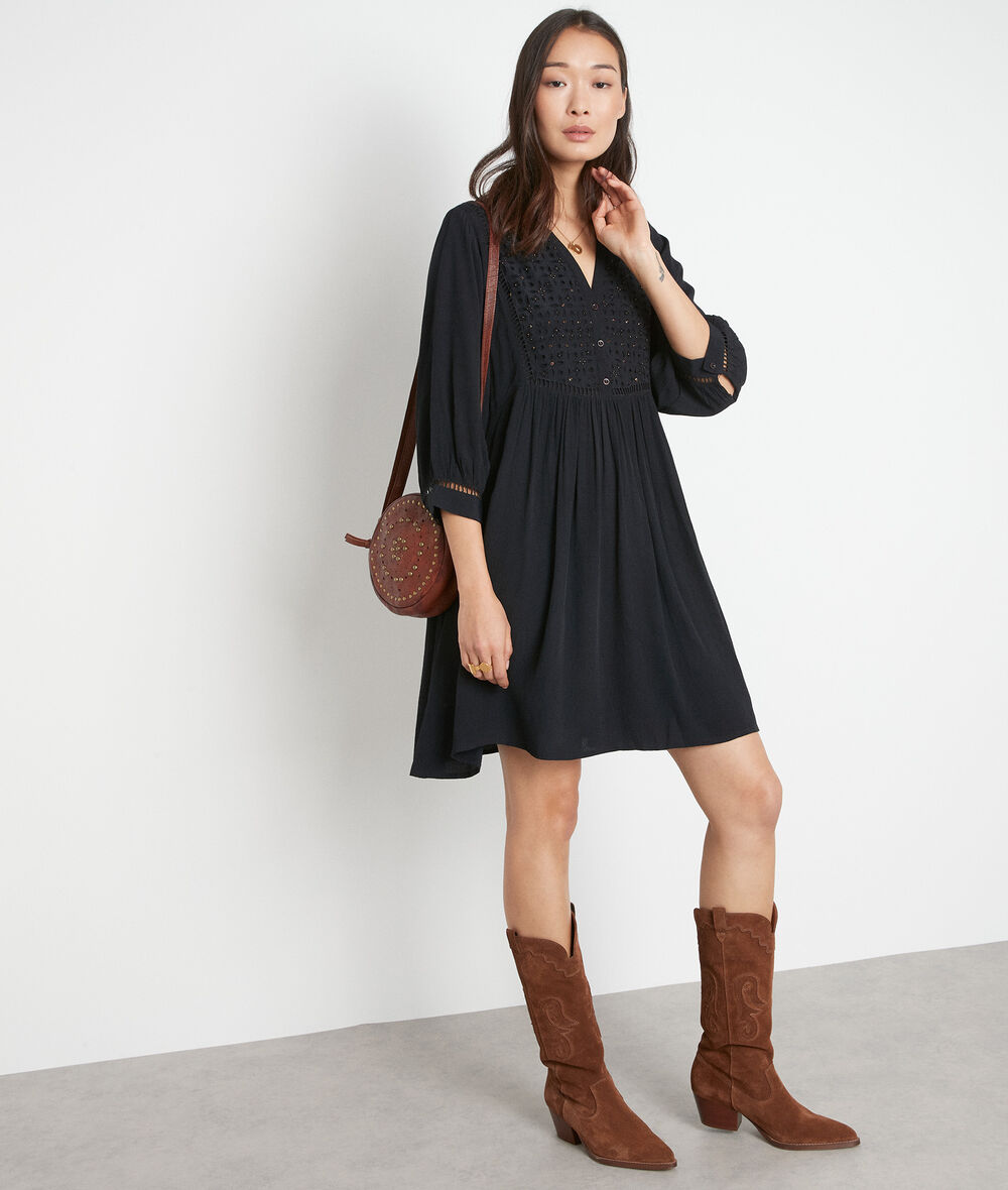 Nael black mini dress with beaded bib front PhotoZ | 1-2-3