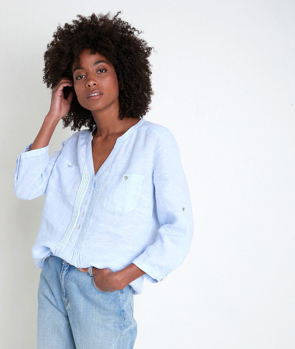 Roma azure linen blouse | 1-2-3 Roma azure linen blouse PhotoZ | 1-2-3