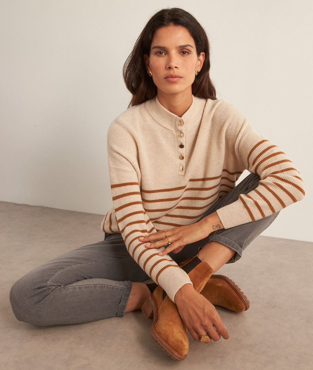 Brando beige responsible wool and cashmere striped jumper PhotoZ | 1-2-3