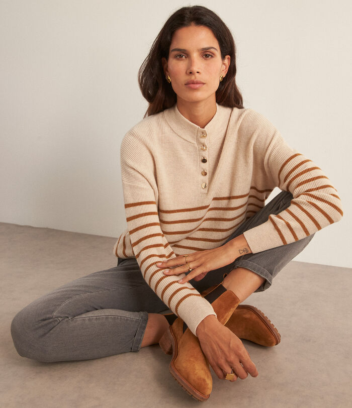 Brando beige responsible wool and cashmere striped jumper