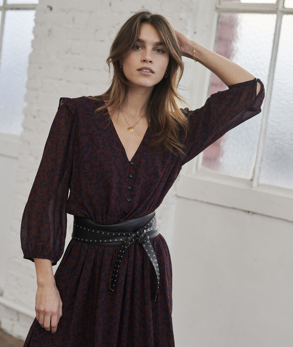 Sharon wide black leather tie belt noir.