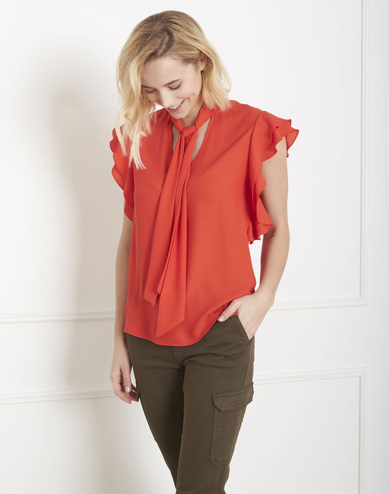 Valina red ruffled blouse with floppy bow tie | 1-2-3 Valina red ruffled blouse with floppy bow tie PhotoZ | 1-2-3
