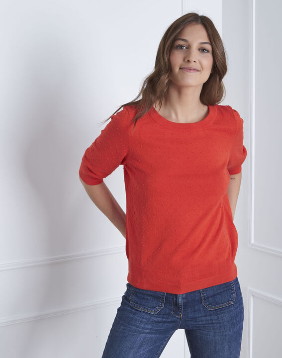 Adriana red 3D knit pullover with grosgrain bow | 1-2-3 Adriana red 3D knit pullover with grosgrain bow PhotoZ | 1-2-3