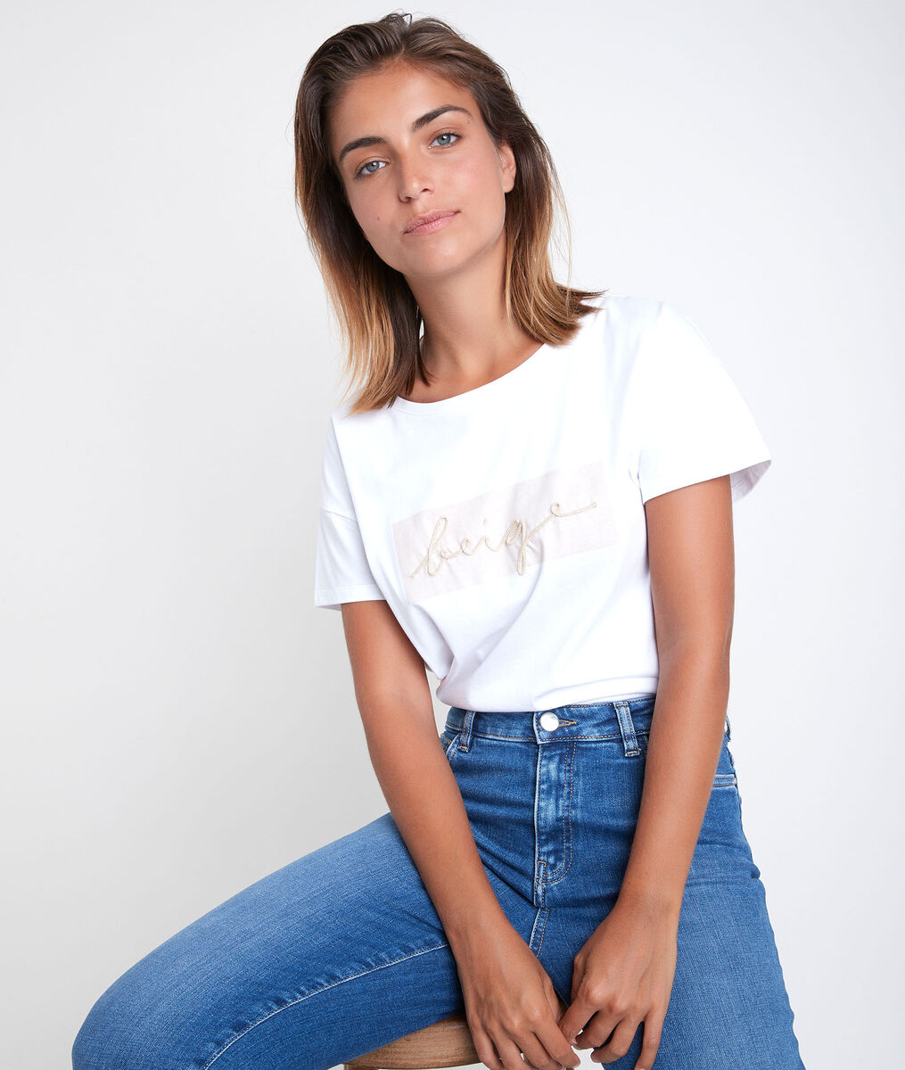 Djina embroidered ecru T-shirt | 1-2-3 Djina embroidered ecru T-shirt PhotoZ | 1-2-3