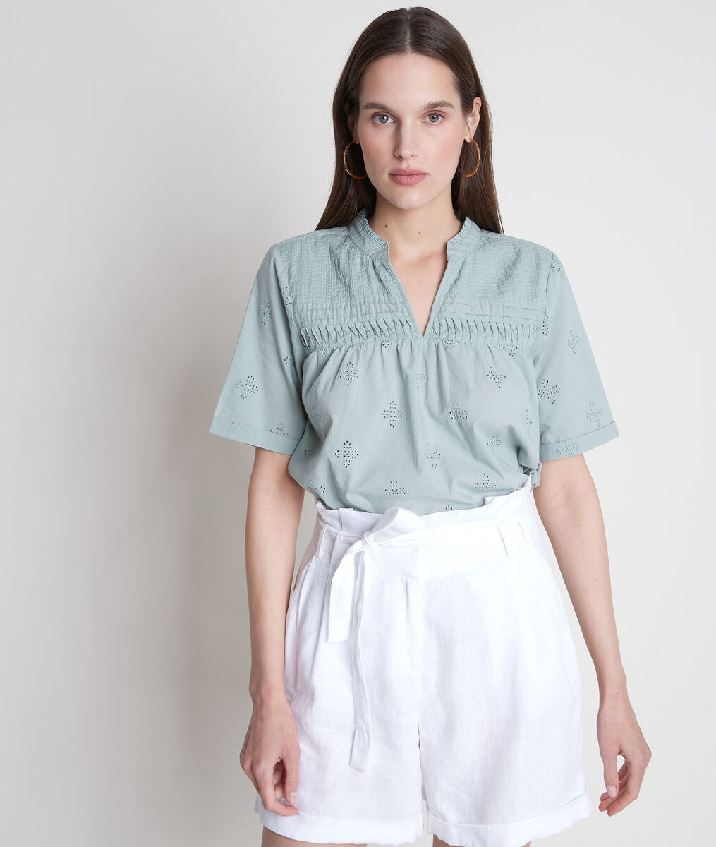 TOBIAS V-neck mint embroidered blouse | 1-2-3 TOBIAS V-neck mint embroidered blouse PhotoZ | 1-2-3