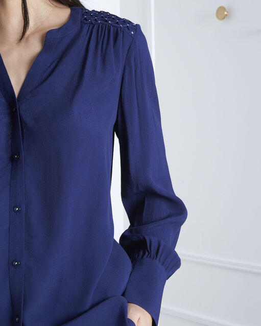 Valda navy fluid-cut blouse ink.