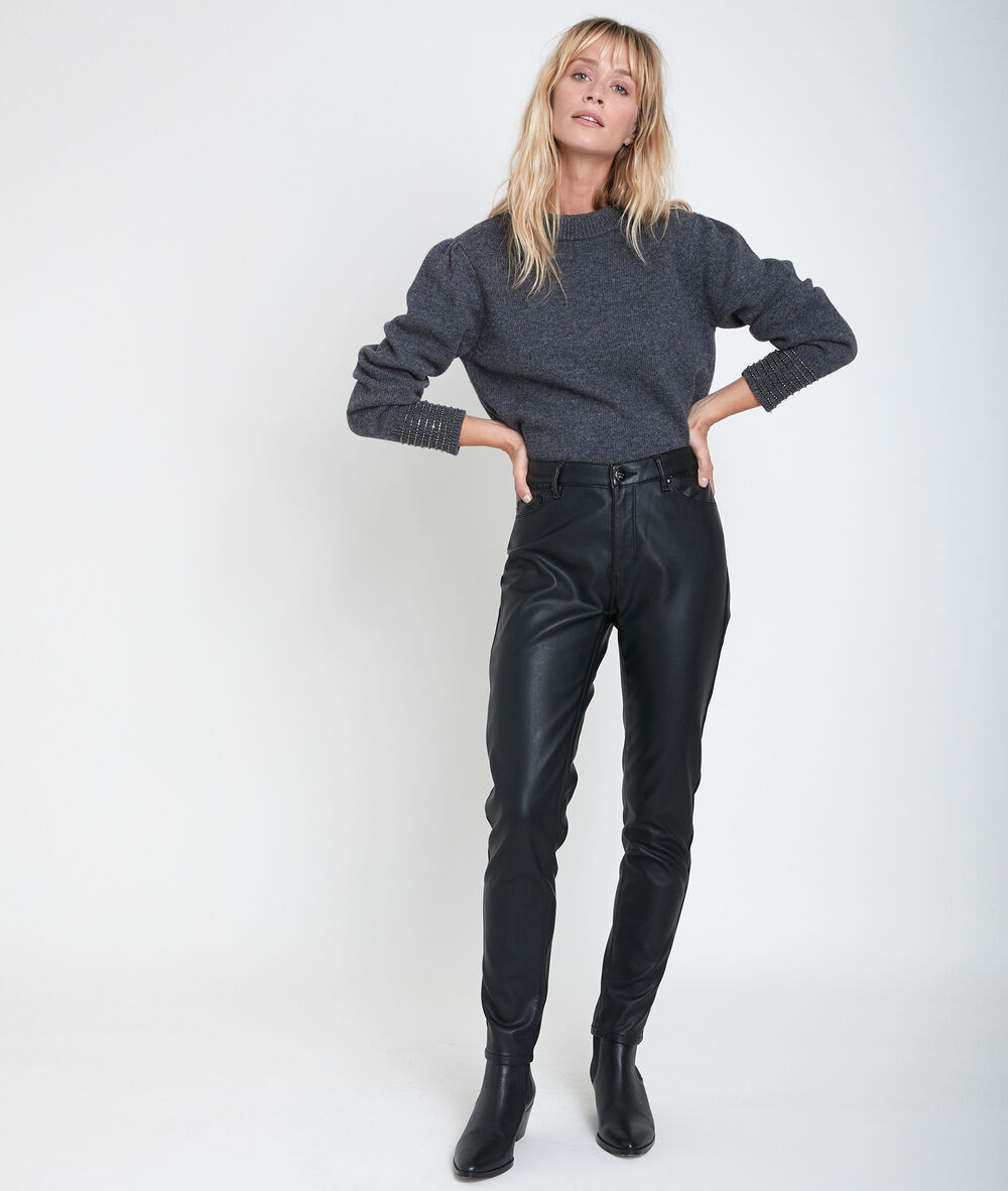 Maya faux leather slim-fit trousers noir.
