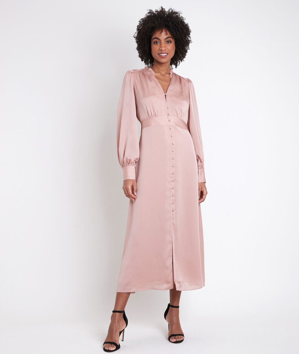 Carmen straight-cut buttoned dress nude.