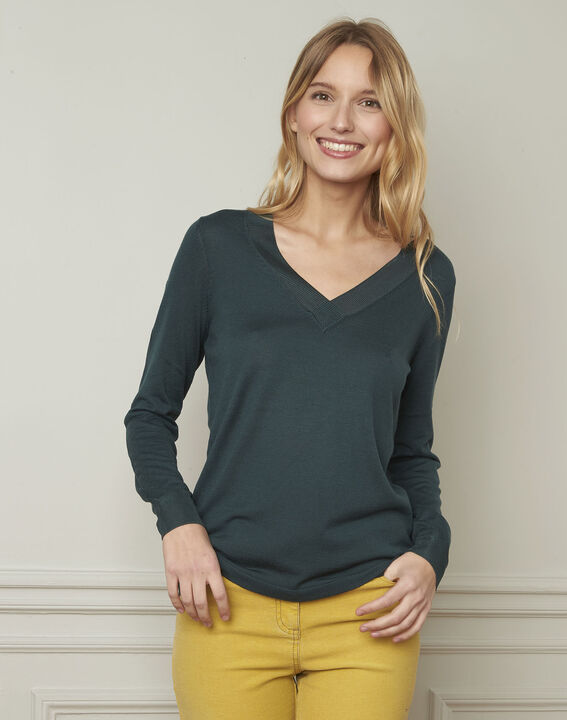 Bergamote green V-neck viscose blend pullover | 1-2-3 Bergamote green V-neck viscose blend pullover PhotoZ | 1-2-3