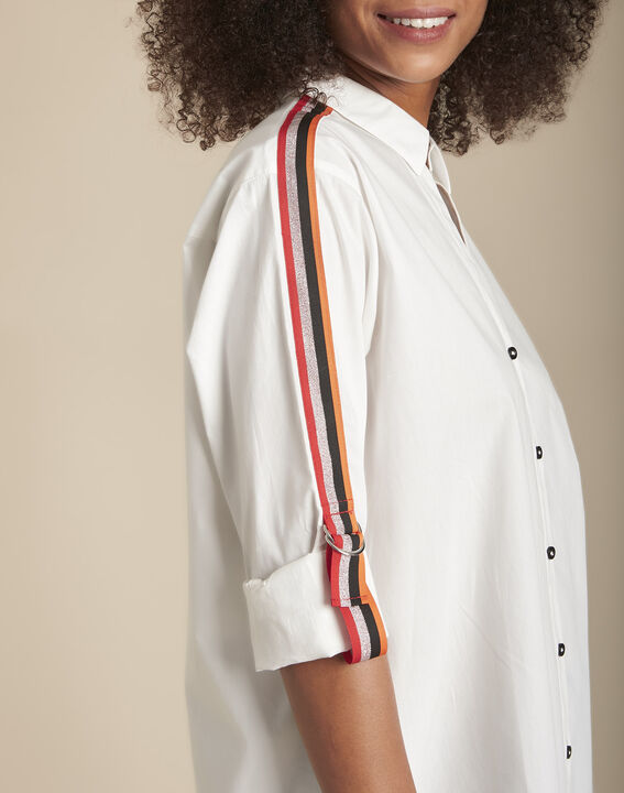 Mauranne white poplin blouse with contrasting braid details | 1-2-3 Mauranne white poplin blouse with contrasting braid details PhotoZ | 1-2-3