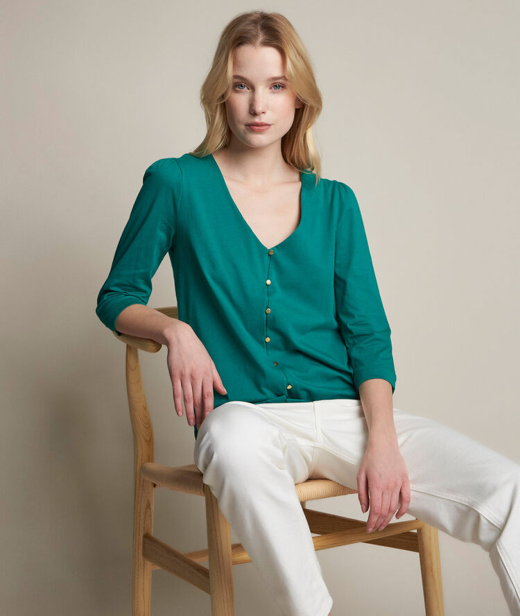 Rosace green buttoned t-shirt sage.