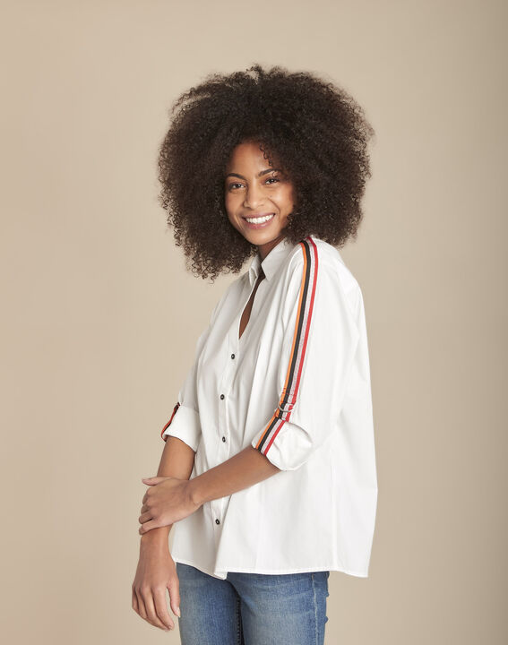 Mauranne white poplin blouse with contrasting braid details | 1-2-3 Mauranne white poplin blouse with contrasting braid details PhotoZ | 1-2-3