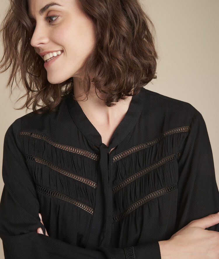 Moulin black lavaliere collar lace blouse black.