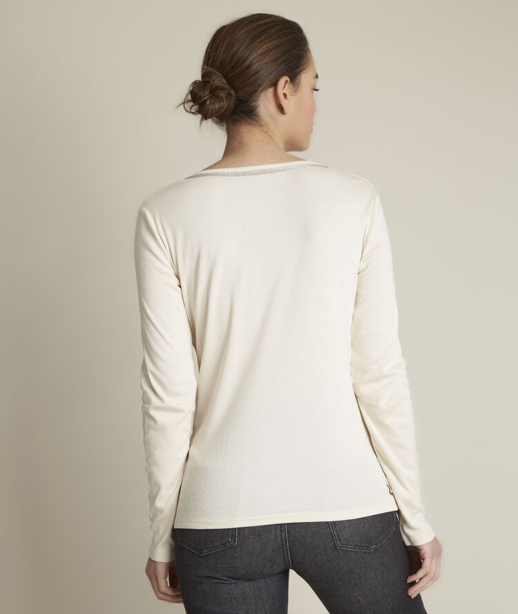 Rabat ivory t-shirt with a henley neck string.