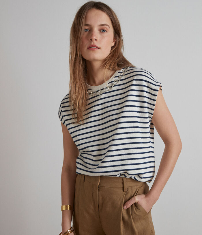 Cally stripy T-shirt with embroidered rhinestone details PhotoZ | 1-2-3