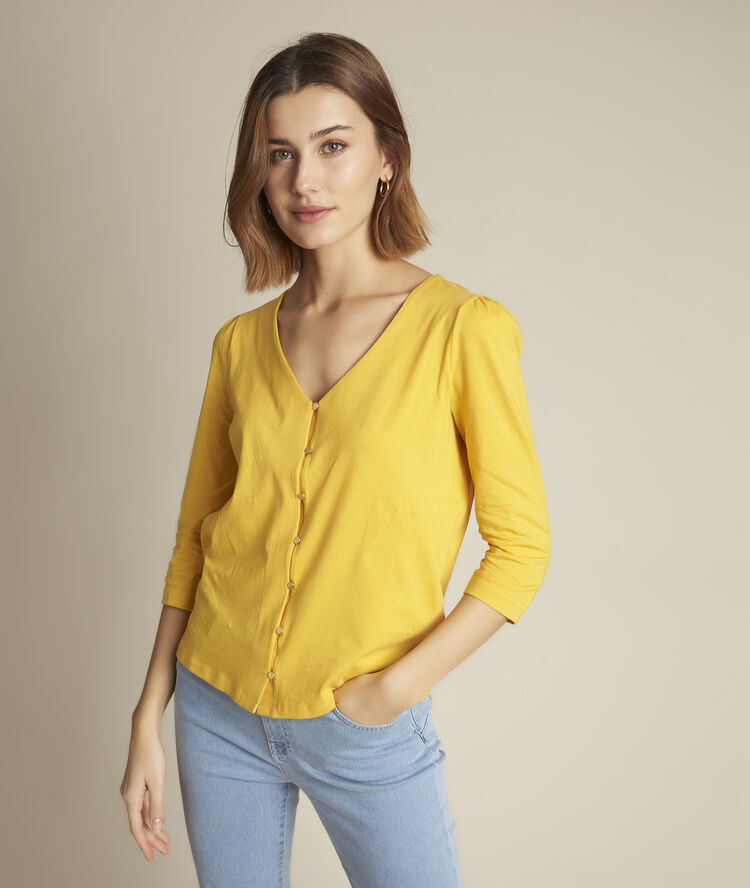 Rosace yellow button-down t-shirt honey.
