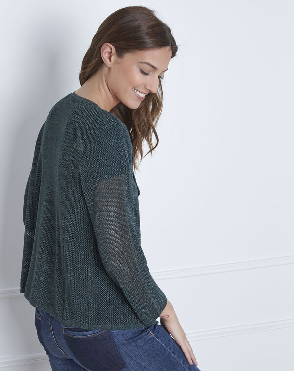 Iridescent dark green noisette openwork knit dark teal.