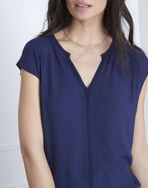 Vanissa navy bi-material blouse ink.