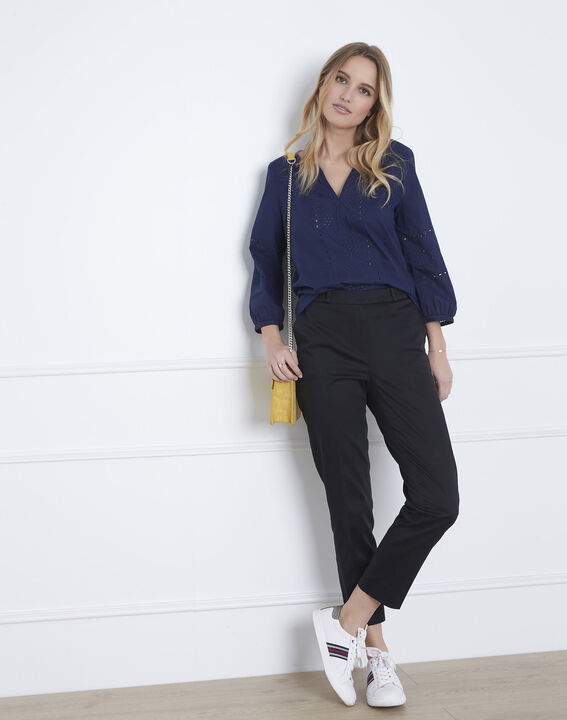 Verveine navy blouse with broderie anglaise | 1-2-3 Verveine navy blouse with broderie anglaise PhotoZ | 1-2-3
