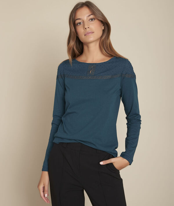 Chiara cypress T-shirt with lace neckline PhotoZ | 1-2-3