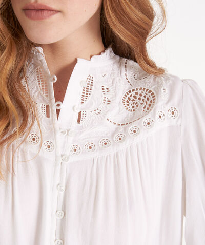 CAPUCINE ecru openwork and embroidered flowing blouse  PhotoZ | 1-2-3