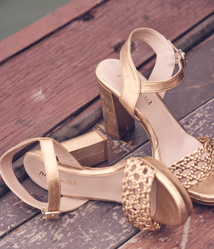 Valeska high-heeled gold caned-leather sandals PhotoZ | 1-2-3